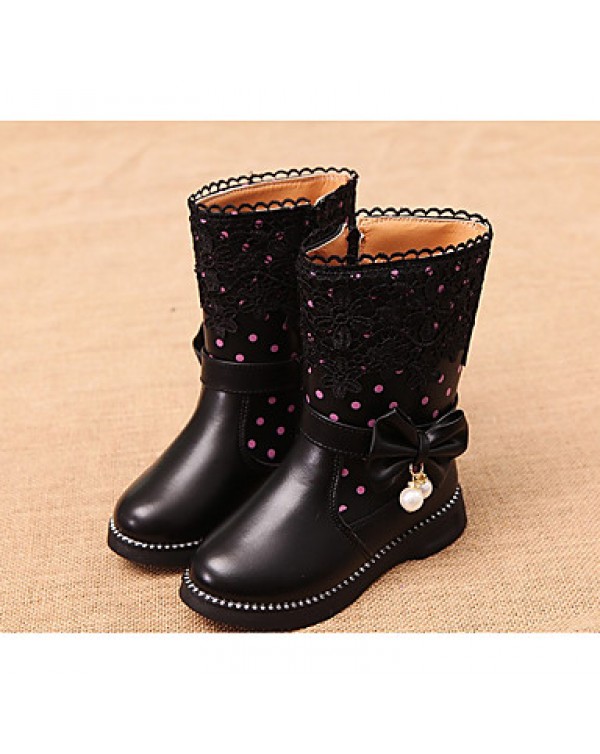 Girl's Boots Spring / Fall Combat Boots PU Casual Flat Heel Zipper Black / Pink / Red Others  