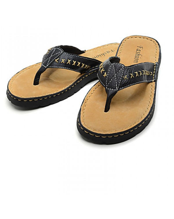 Men's Shoes Outdoor Leather Slippers Black/Brown  
