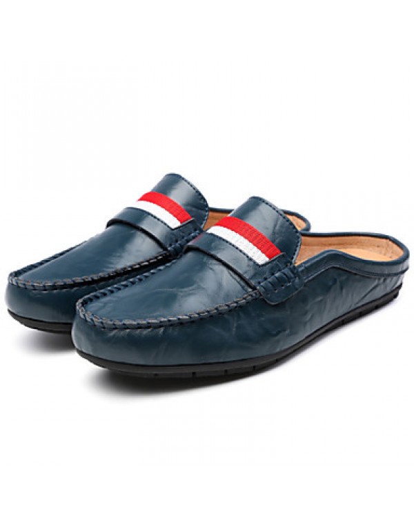 Men's Shoes Leather Outdoor / Office & Career / Casual Loafers Outdoor / Office & Career / Casual Flat Heel Braided StrapBlack / Blue /  