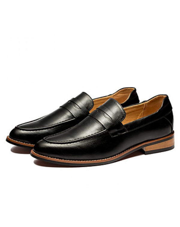 Men's Shoes Leather Casual Loafers Casual Low Heel Tassel / Slip-on Black / Yellow  